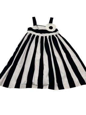 Janie and Jack Girls French Voyage Black & White Striped Dress w/Flower, Size 2T
